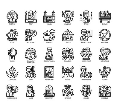 Set of Ramadan thin line and pixel perfect icons for any web and app project.