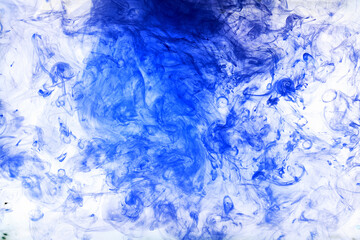 Abstract blue white background, fluid liquid art. azure swirling smoke cloud, paint sea, vibrant color