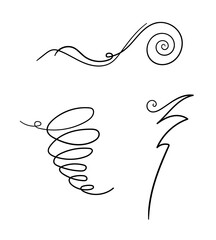 Hand-drawn linear ornament in the form of a curl, spiral and zigzag. Simple vector graphics elements for design, decoration, text divider