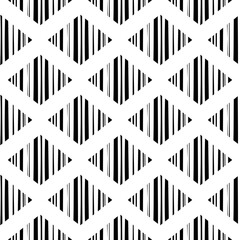 Seamless pattern with black stripy rhombus. Ethnic symmetric background.