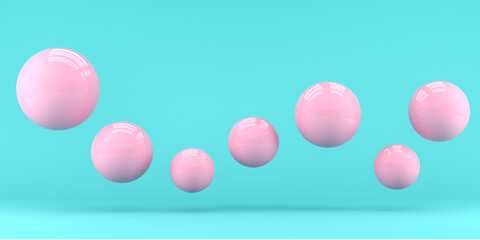 Falling pink balls on the background. 3d render.