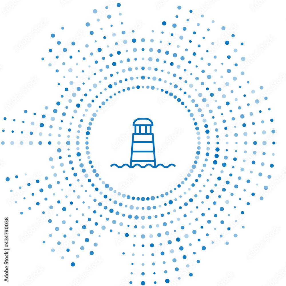 Poster blue line lighthouse icon isolated on white background. abstract circle random dots. vector