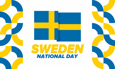 Sweden National Day. Celebrated annually on June 6 in Sweden. Happy national holiday of freedom. Swedish flag. Northern Scandinavian country. Patriotic poster design. Vector illustration