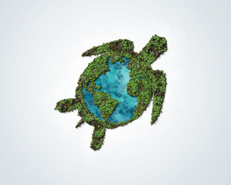 World Turtle Day concept background, May 23. Green 3d Turtle concept of Ocean Day and environment day. 