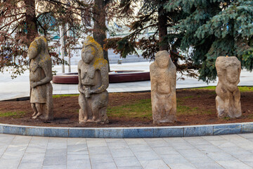 Ancient stone statues of the scythian warriors in Kharkov, Ukraine