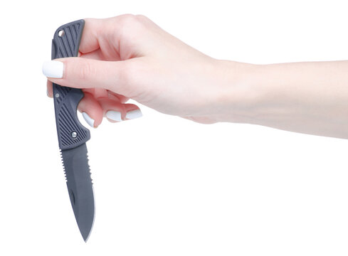 clasp-knife folding jack-knife in hand on white background isolation