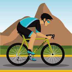 Man riding bicycle Professional cyclist Cycling Vector illustration