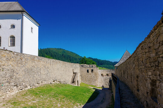 stara lubovna, slovakia - 28 AUG, 2016: courtyard of the inner castle. medieval architecture. popular travel destination