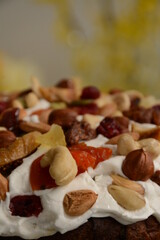 Nuts on culinary pastries close up