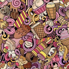 Cartoon doodles Ice-cream seamless pattern.