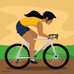 Isolated woman riding bicycle Cycling Vector illustration