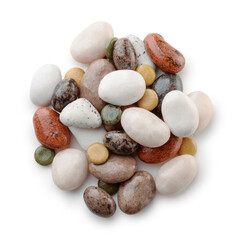 Top view of pebble shaped chocolate candies
