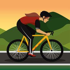 Isolated woman riding bicycle Cycling Vector illustration