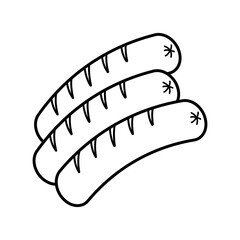 Simple sausage icon isolated on white background. Fast food concept. Line element illustration from gastronomy concept. 3 sausages one after other. Black and white image. Vector illustration	