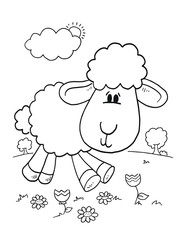 Cute Sheep Lamb Coloring Book Page Vector Illustration Art