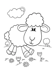 Gordijnen Schattige schapen lam kleurboek pagina vectorillustratie kunst © Blue Foliage