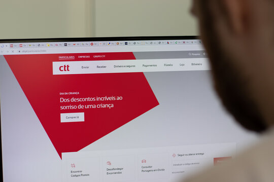 New York, USA - 1 May 2021: CTT Correios de Portugal company website on screen, Illustrative Editorial.