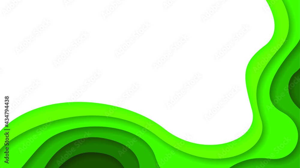 Poster white and green abstract paper cut background vector shadows 3d smooth objects modern design