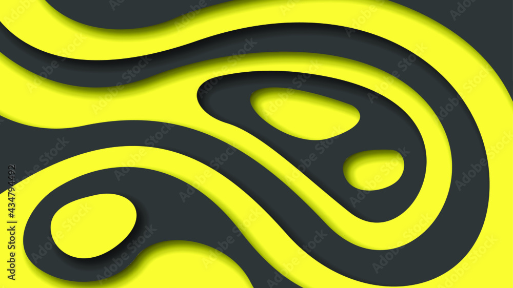 Poster yellow and black abstract paper cut background vector shadows 3d smooth objects modern design