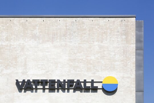Kolding, Denmark - August 16, 2020: Vattenfall is a Swedish power company, wholly owned by the Swedish government. Beyond Sweden, the company generates power in differents countries in Europe