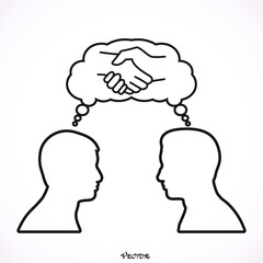 Business people meeting, handshake speech bubbles. Vector illustration. Icon Isolated on White Background.