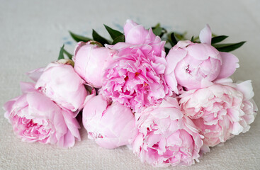 Beautiful bouquet of pink peonies. Floral shop concept