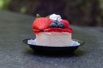 Mini cakes close up deserts in a garden