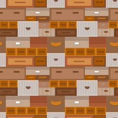 Seamless pattern of drawers and boxes, vintage colors