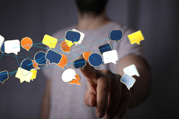 touching messaging and chatting icon. Chat concept