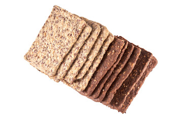 Whole grain crispbread isolated on white background, clipping path