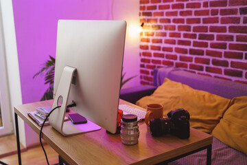 View of the workplace of professional photographer