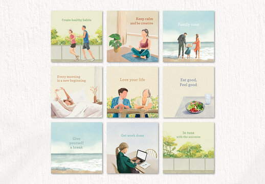 Lifestyle Template Set with Hand Drawn Illustrations