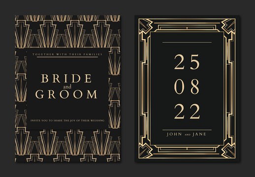 Wedding Invitation Card Template with Geometric Art Deco Style