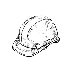 Builder's helmet,  gravure style ink drawing illustration isolated on white - 434799643