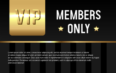 Members Only Card. Club vip card design with golden elements. Vector illustration.