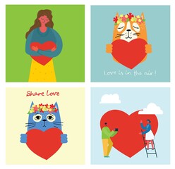 All you need is love. People with hearts as love massages.