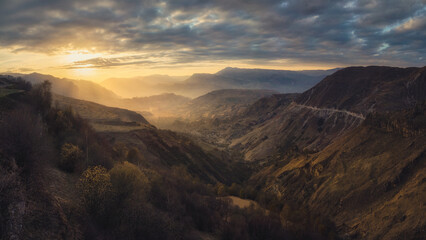 Matlas Valley at sunset in Dagestan.