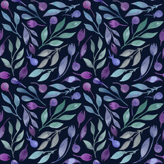 seamless pattern delicate leaves on a blue background