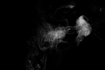 steam smoke effect on solid black background with abstract blur motion wave