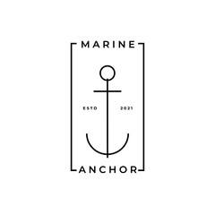 anchor line art logo marine badge vector design