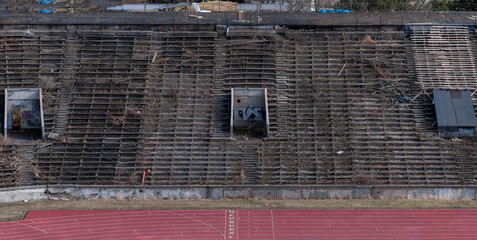Old abandoned athletics stadium in the center of Warsaw 