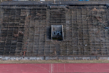 Old abandoned athletics stadium in the center of Warsaw 
