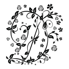 Letter D with botanical elements. Monogram arrangement. Vector floral letter design. Letter with Flowers and Branches. Composition for card, invitation, save the date, logo, business style.