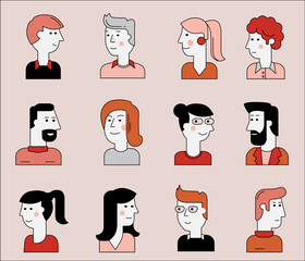 Material cartoon avatars, vector trendy characters collection