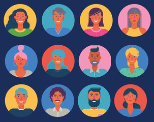 Material cartoon avatars, vector trendy characters collection