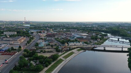 Big bridge in the center of the city of Penza. Reinforced concrete automobile bridge over the highway. The bridge is used by cars.