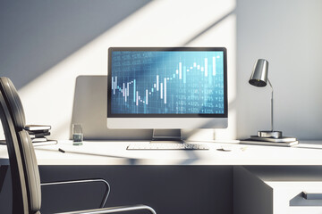 Modern computer display with abstract financial graph, financial and trading concept. 3D Rendering