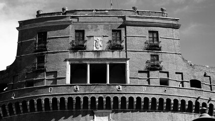 Rome, Italy - May 14, 2019: Detail of the facade of the fortress of Castel Sant'Angelo currently...