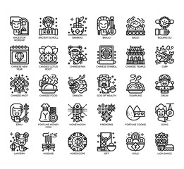 Set of chinese new year thin line and pixel perfect icons for any web and app project.