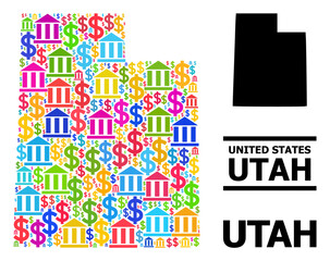 Bright colored bank and commercial mosaic and solid map of Utah State. Map of Utah State vector mosaic for GDP campaigns and purposes.
